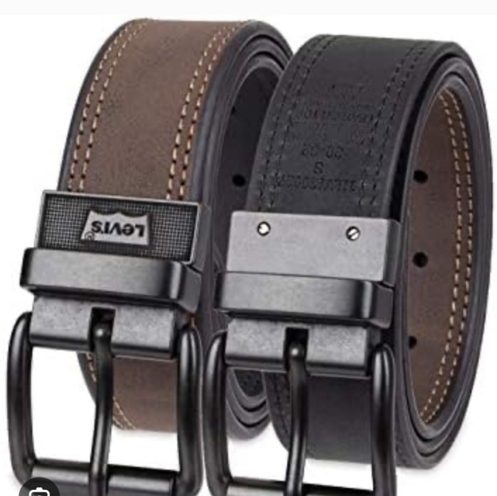 Ĺevi 2-in-one Mens Reversible Blk/Brown Casual Belt Wit Gun Metal Buckle 47X1.5